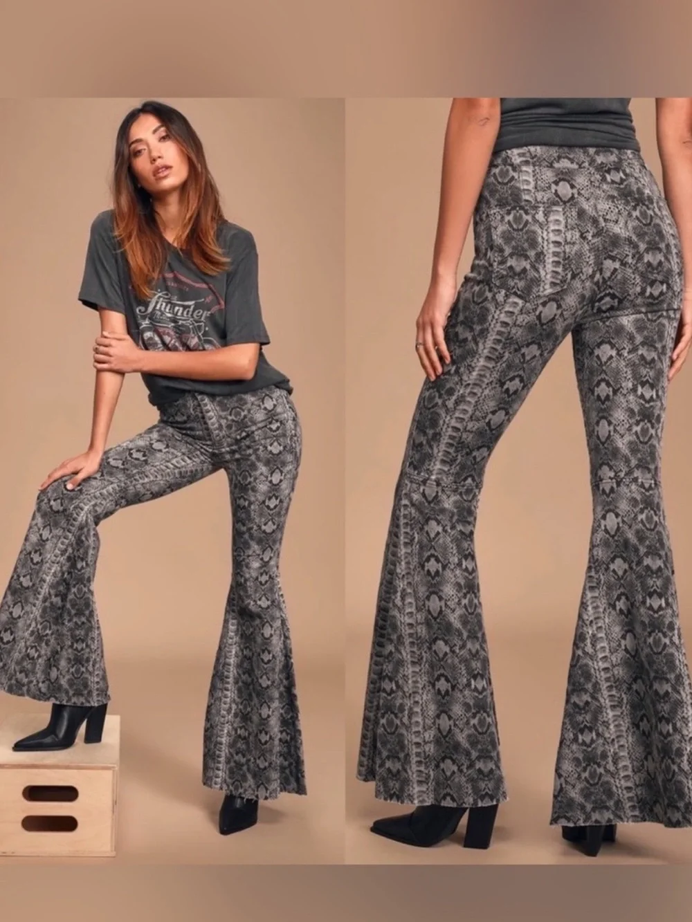 Free People Just Float On snakeskin bell bottom pants 27